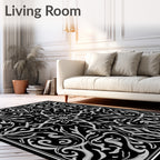 Intricate Black Grey Floral Symmetry Rug