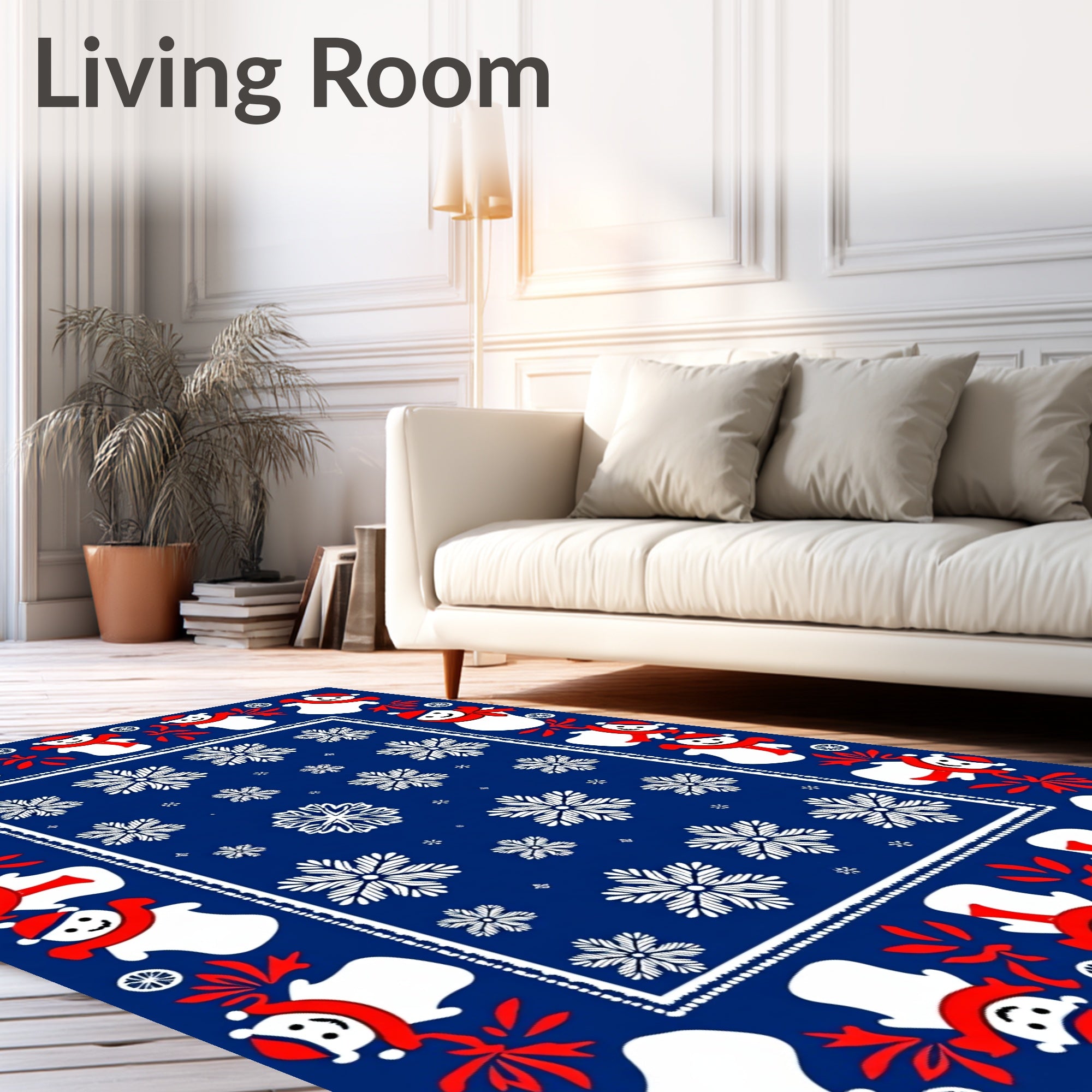 Festive Snowman Snowflake Border Design Rug