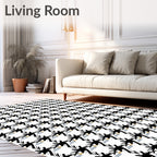 Black White Checked Brushstroke Pattern Rug