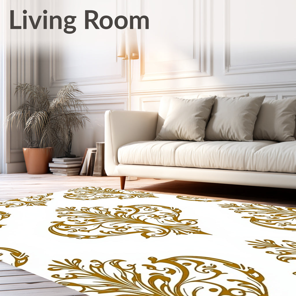 Elegant Gold Scrollwork Damask Design Rug