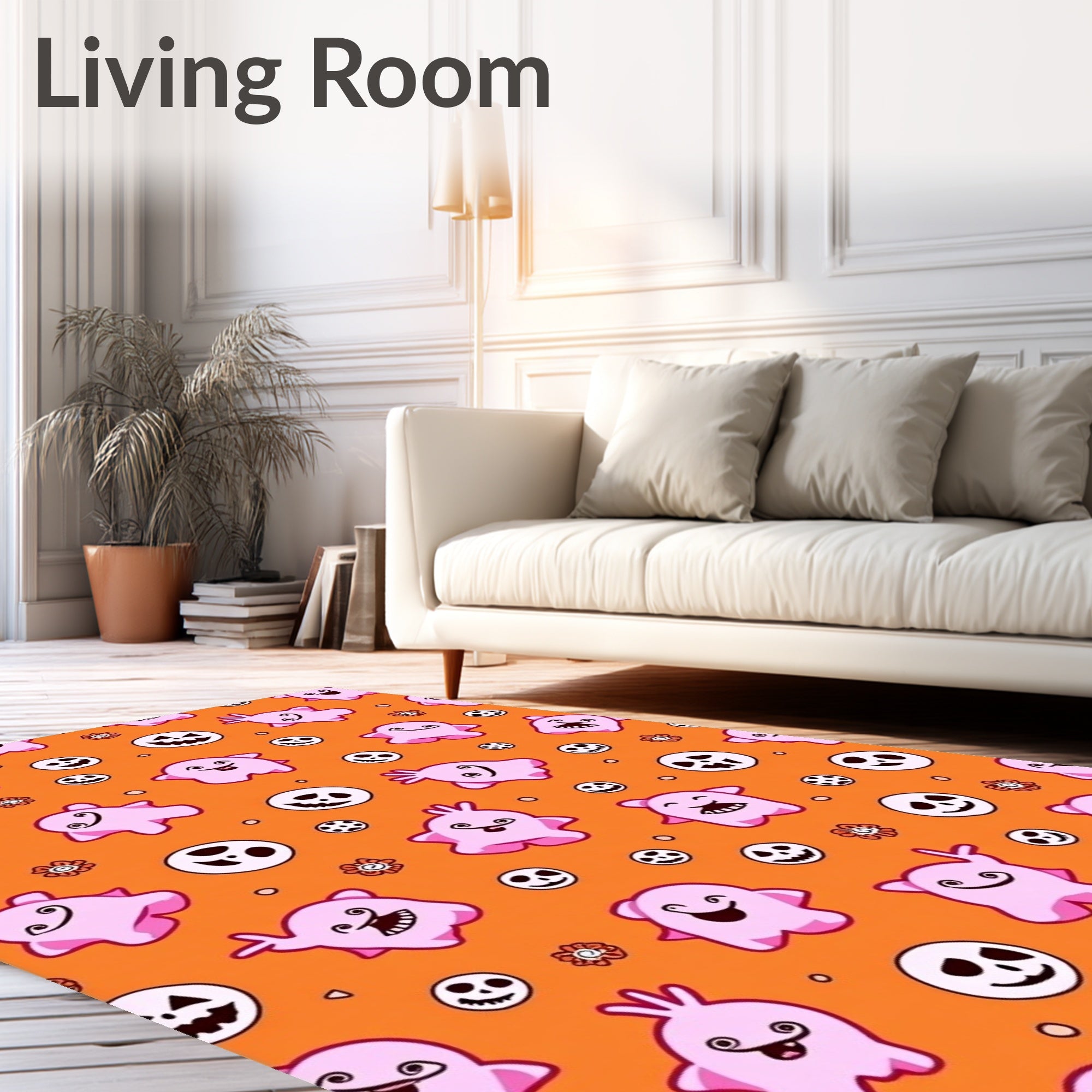 Cute Pink Ghosts Skull Pattern Rug