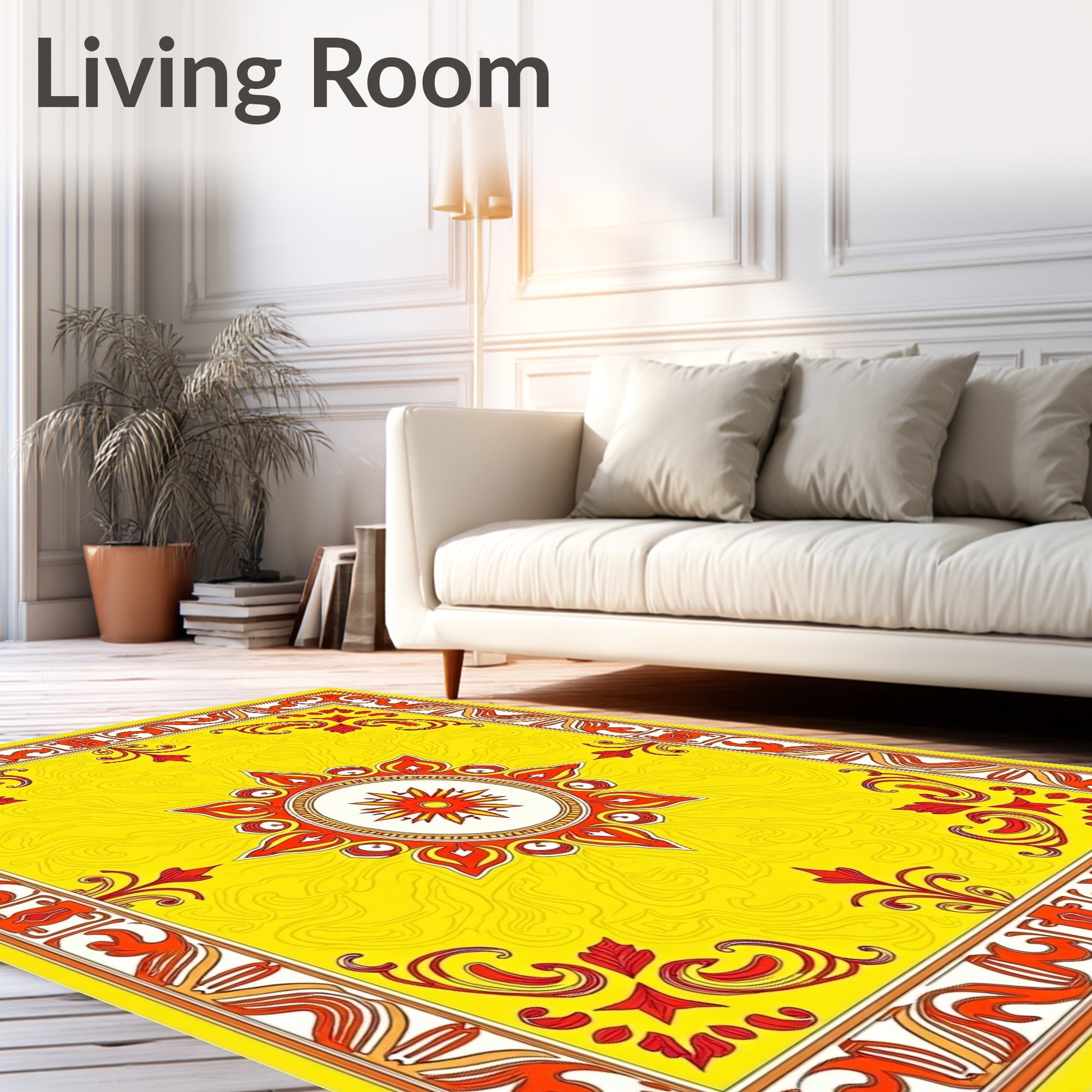 Vibrant Sunburst Floral Mandala Rug