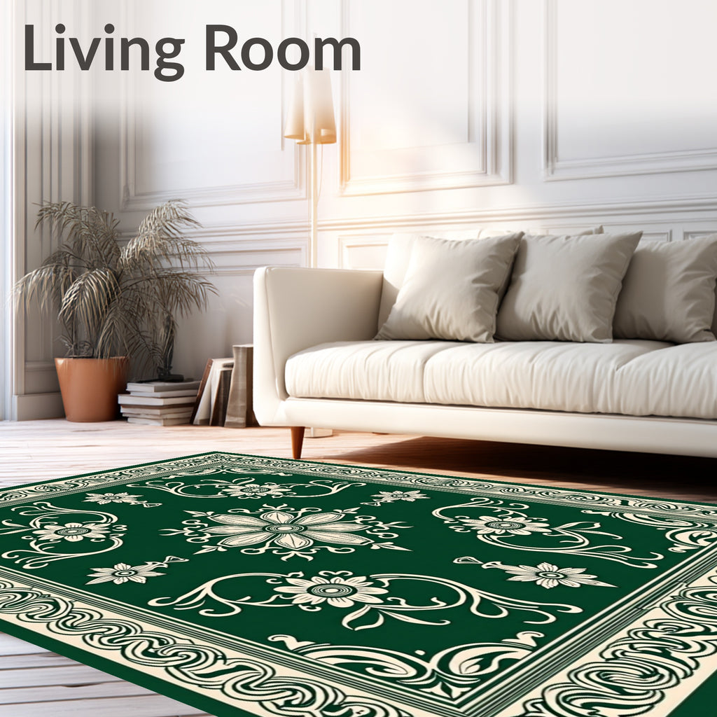 Elegant Floral Swirls Bordered Rug