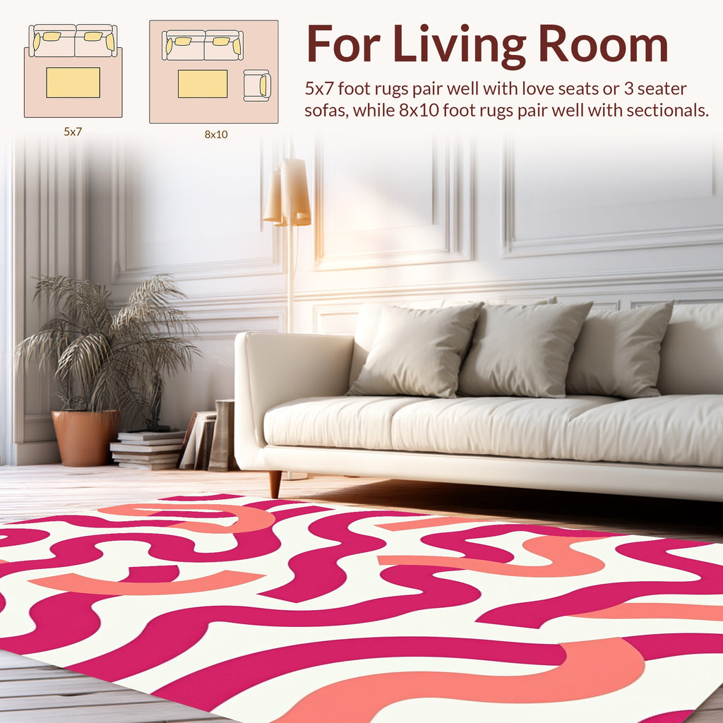 Dynamic Pink Coral Wavy Stripe Pattern Rug