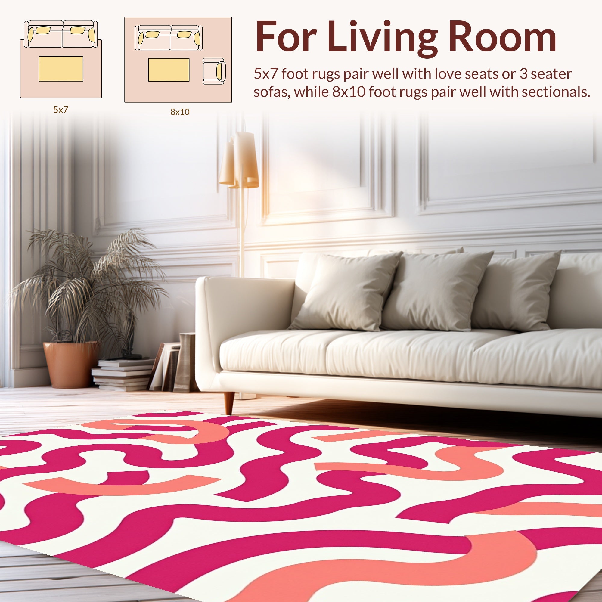 Dynamic Pink Coral Wavy Stripe Pattern Rug