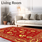 Red Gold Skull Floral Pattern Rug