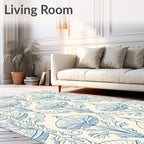 Blue Floral Art Nouveau Pattern Rug