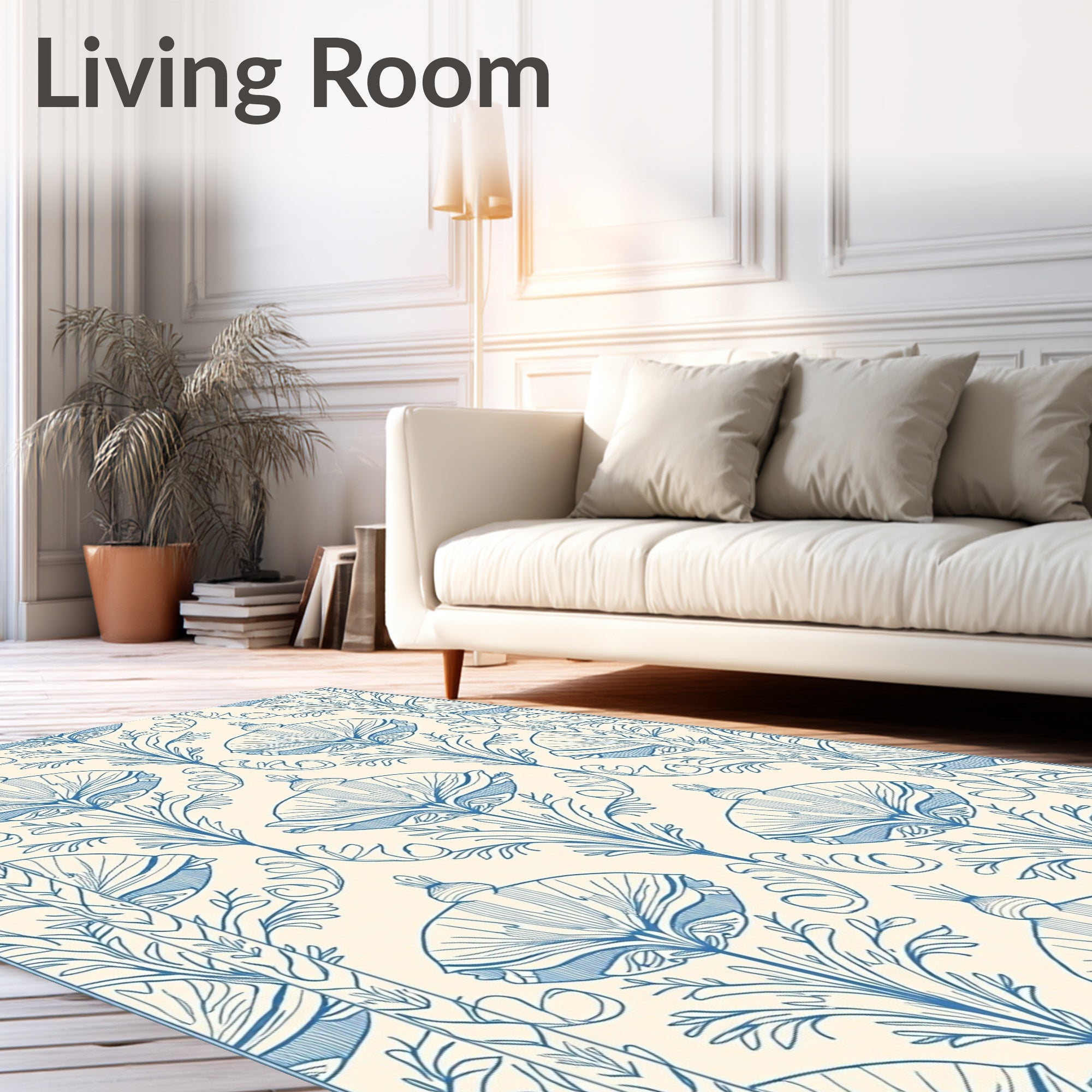Blue Floral Art Nouveau Pattern Rug