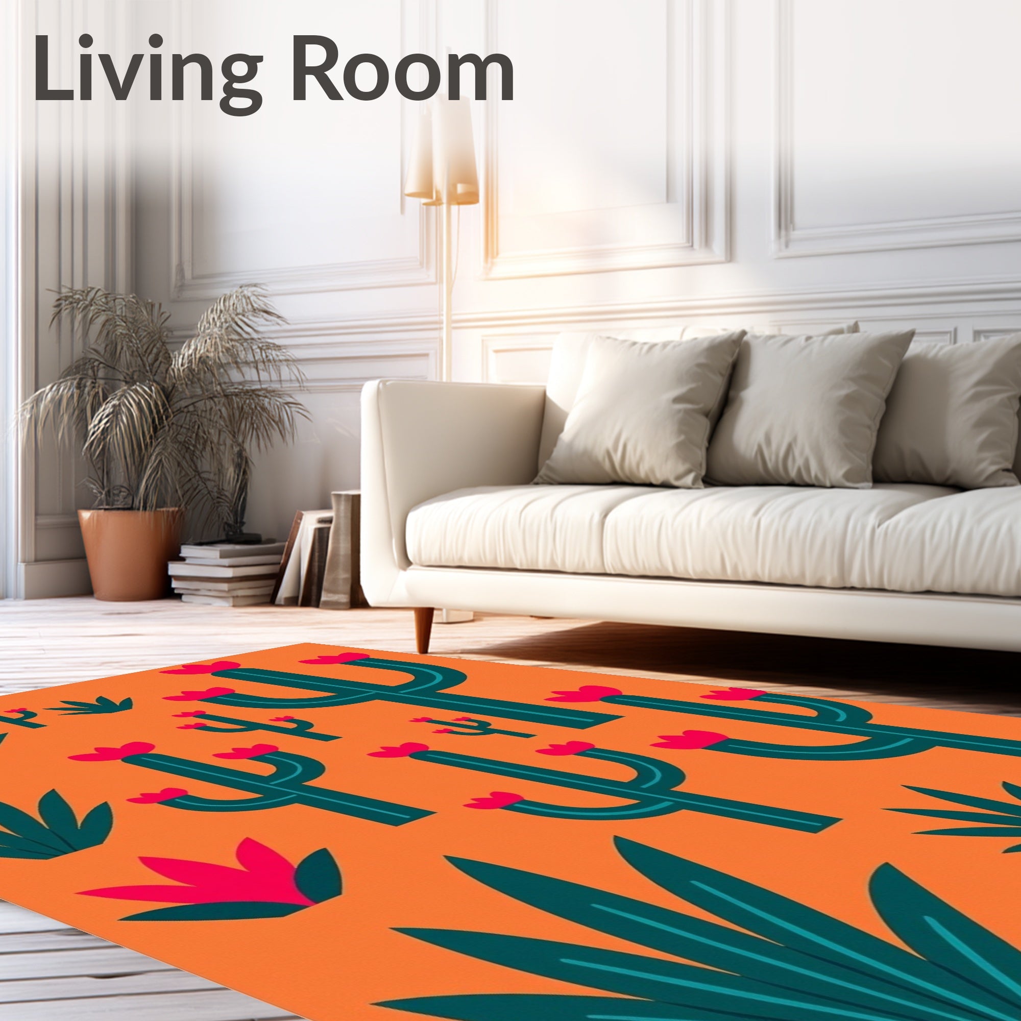 Desert Cactus With Floral Accents Design Rug