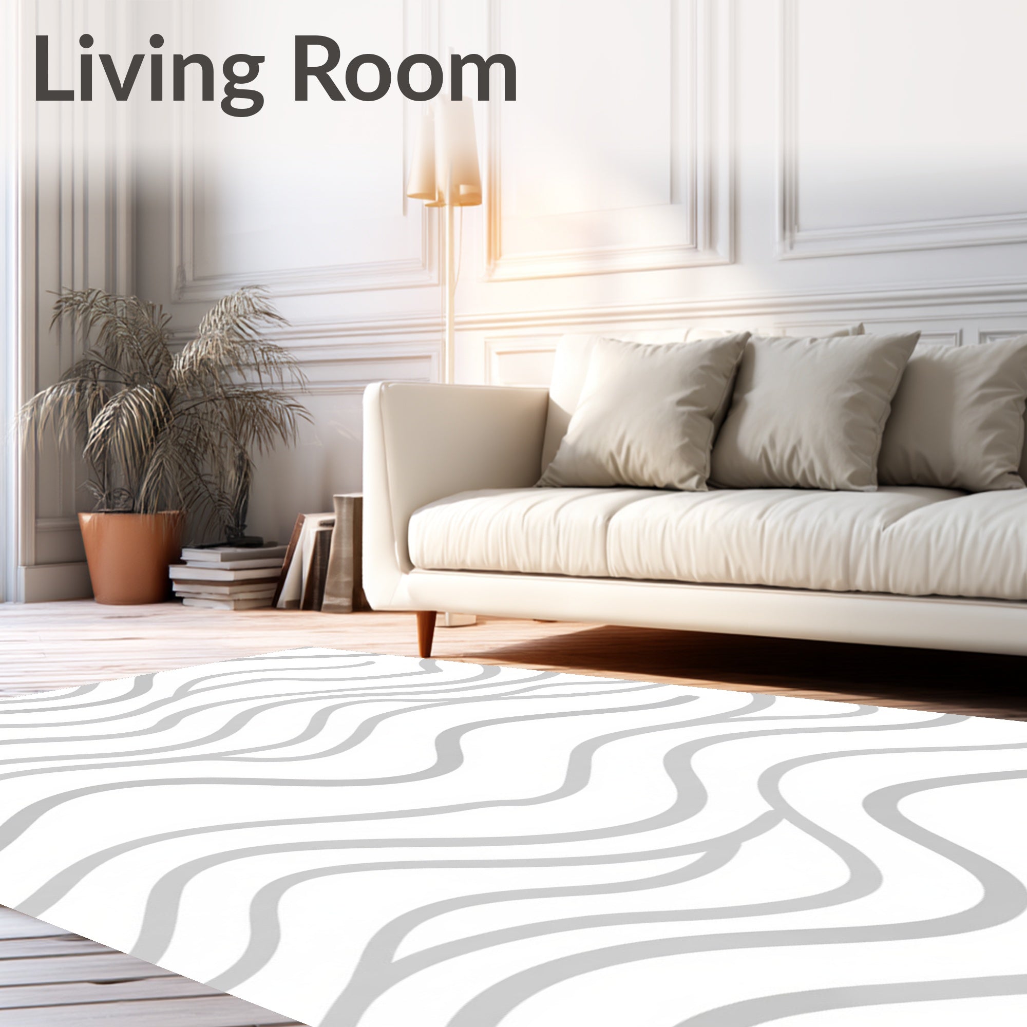 White Gray Abstract Wave Pattern Rug