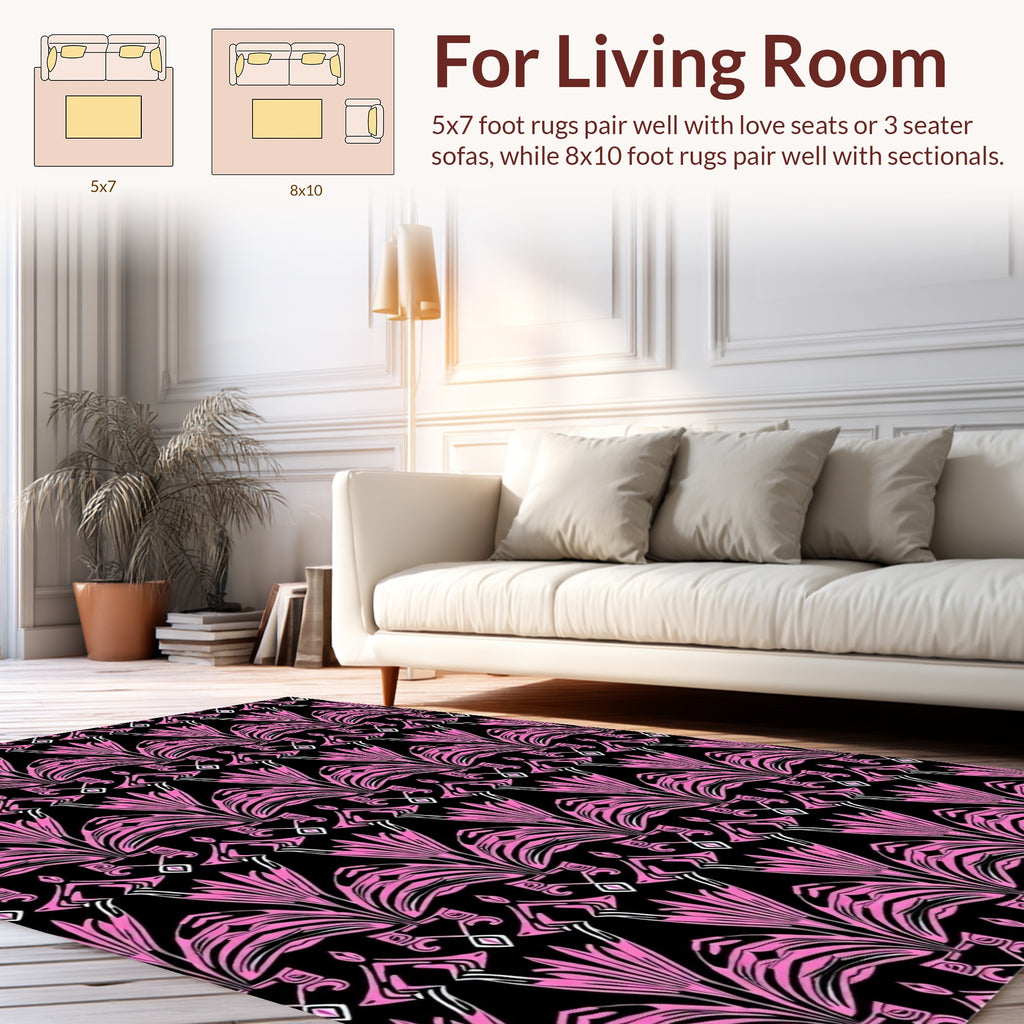 Pink Floral Art Deco Pattern Rug