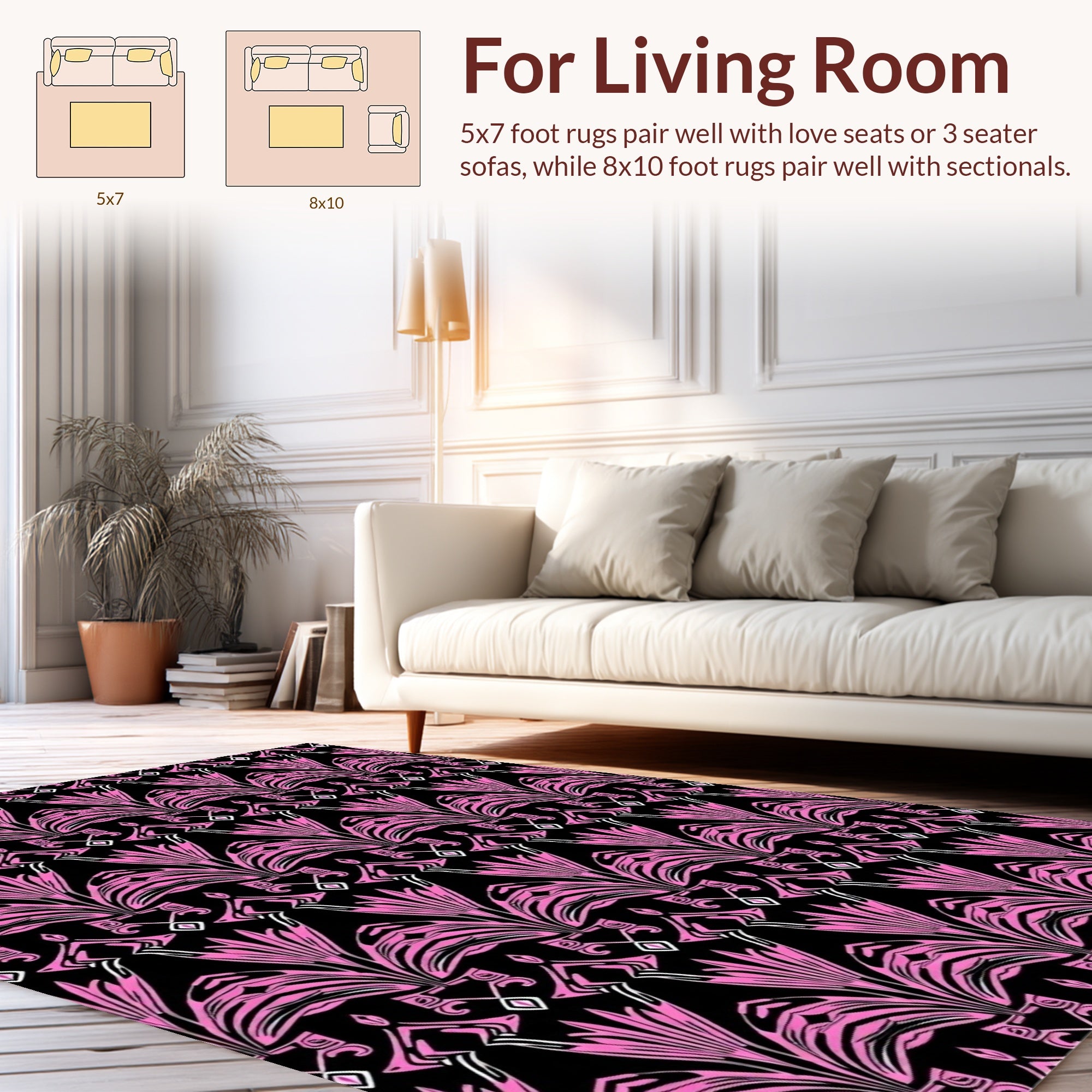 Pink Floral Art Deco Pattern Rug