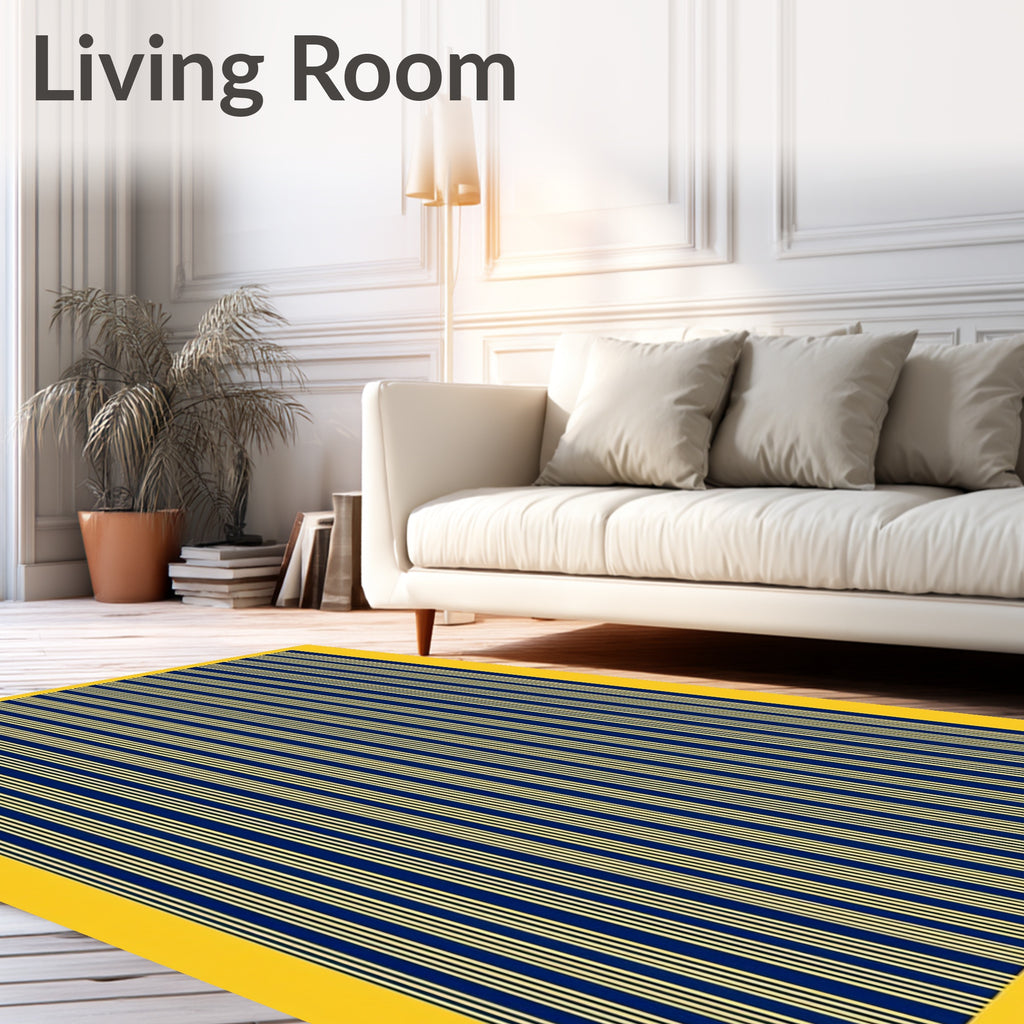 Bold Navy Yellow Stripe Design Rug