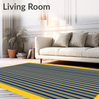 Bold Navy Yellow Stripe Design Rug