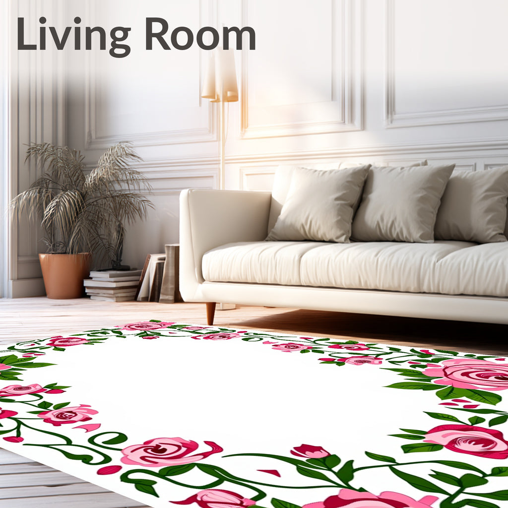 Pink Rose Vine Patterned Rug