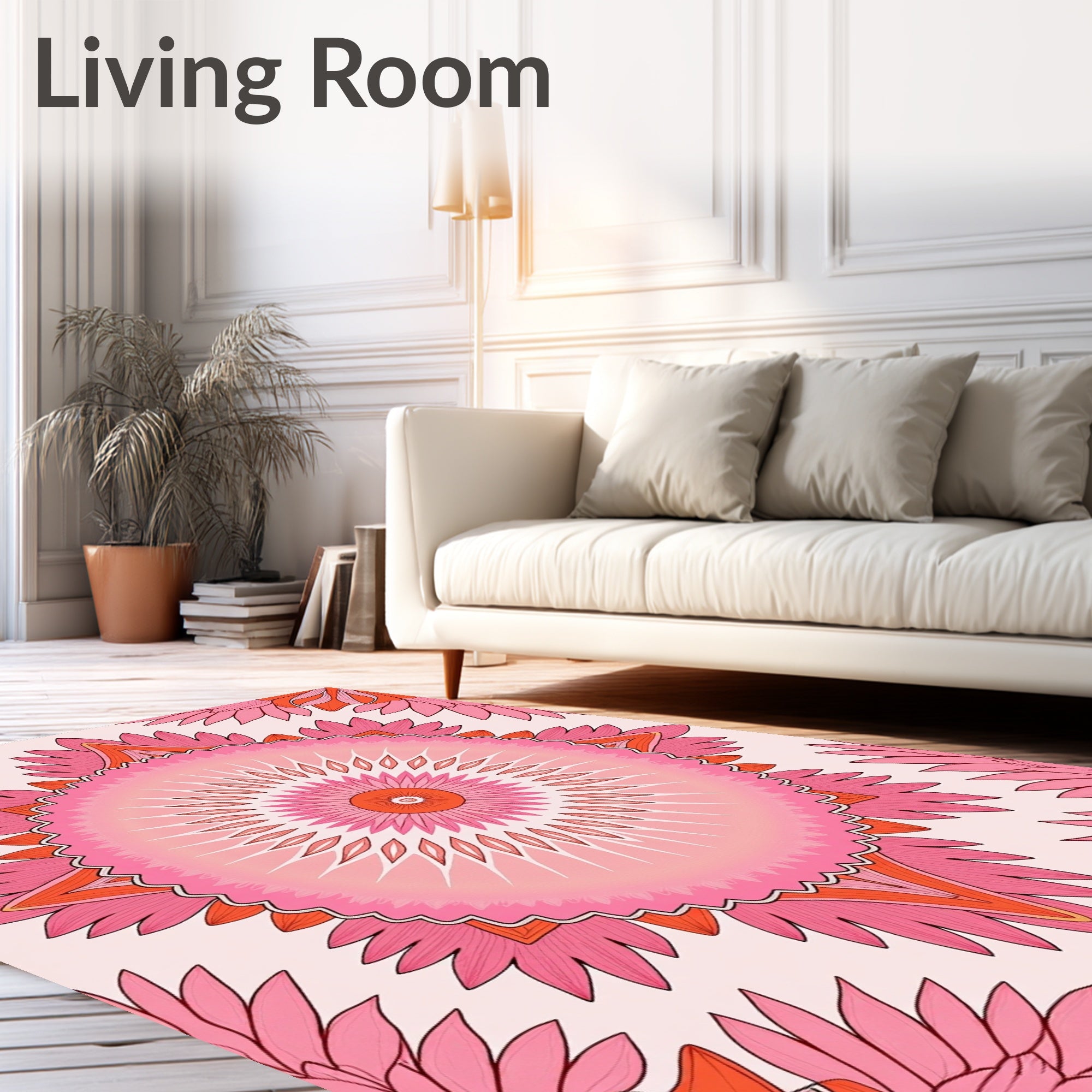 Radiant Pink Orange Floral Mandala Design Rug
