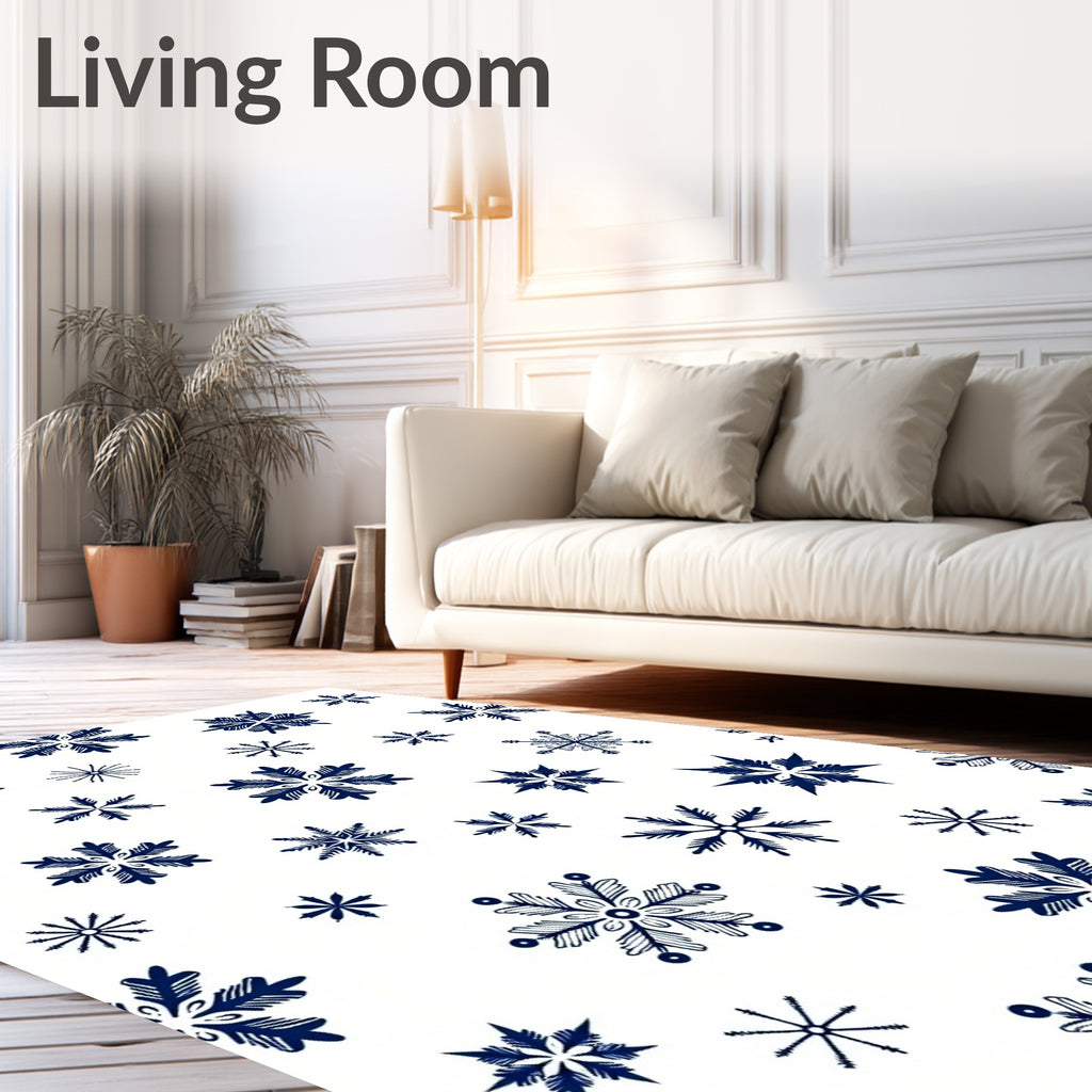 Navy Blue Snowflake Scatter Rug