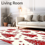 Red Pine Tree Snowflake Pattern Rug