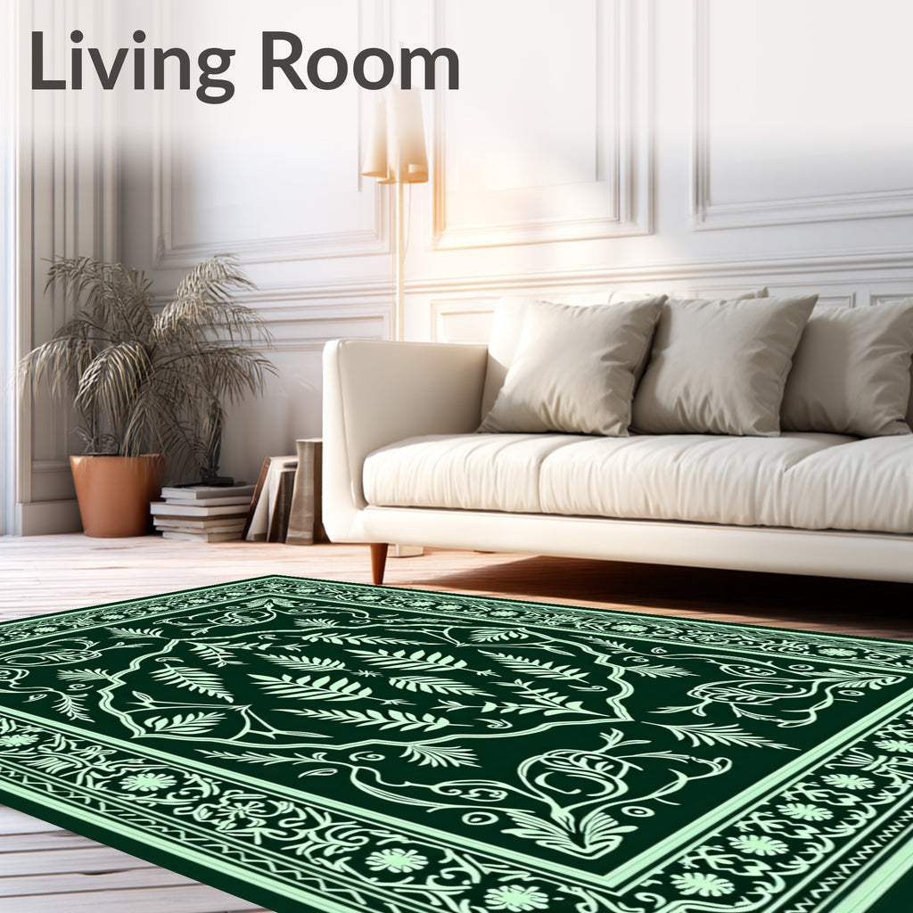 Elegant Green Floral Gilded Pattern Rug