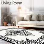 Classic Black White Floral Pattern Rug