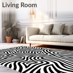 Abstract Black White Wavy Lines Pattern Rug