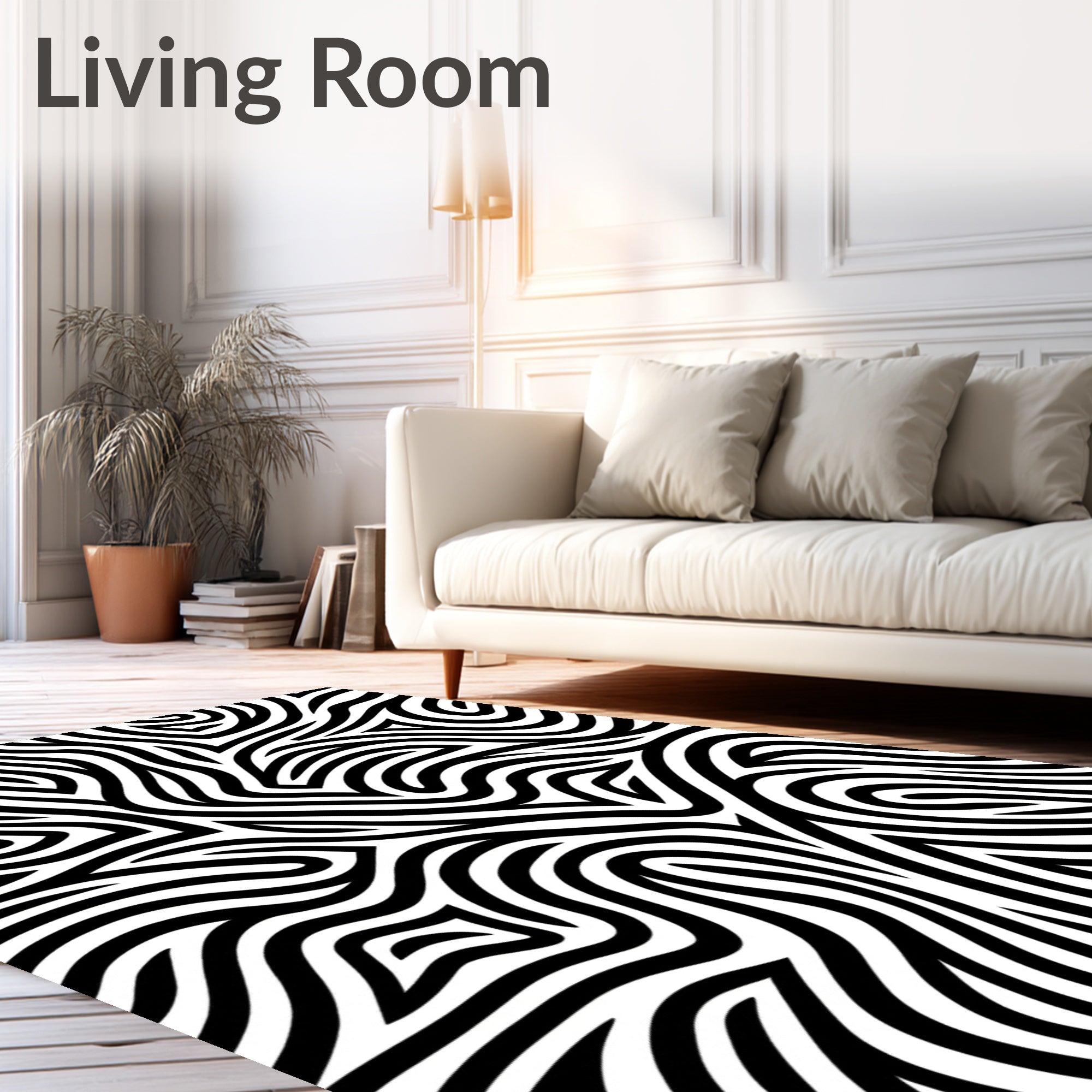 Abstract Black White Wavy Lines Pattern Rug