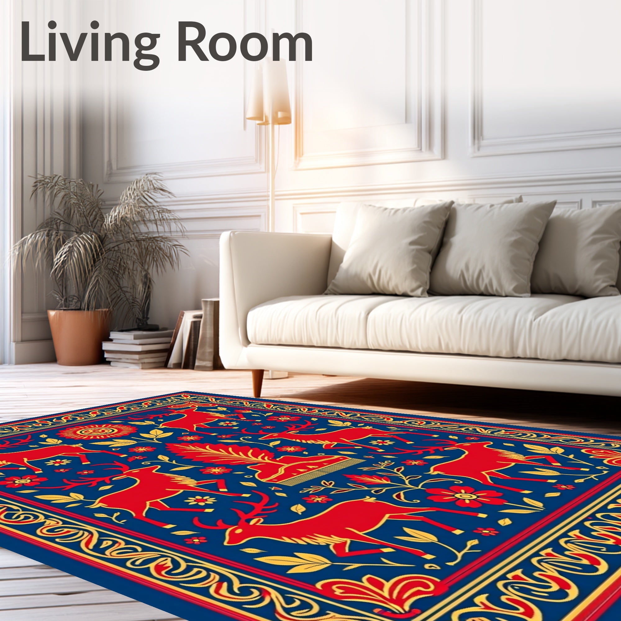 Enchanting Red Deer Folk Art Rug