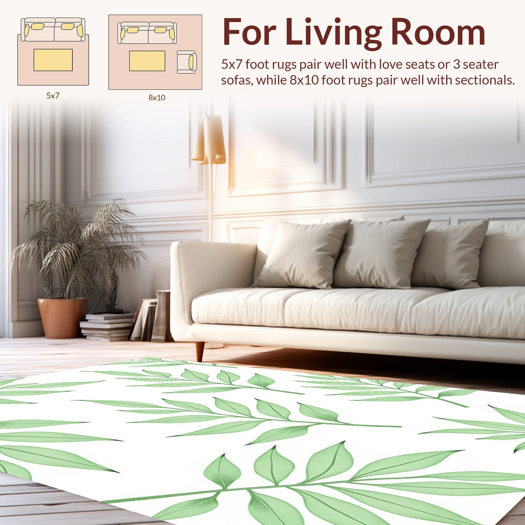 Fresh Green Leaf Pattern Design Rug