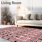 Bold Red Black Geometric Maze Rug