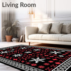 Black Red White Snowflake Pattern Rug