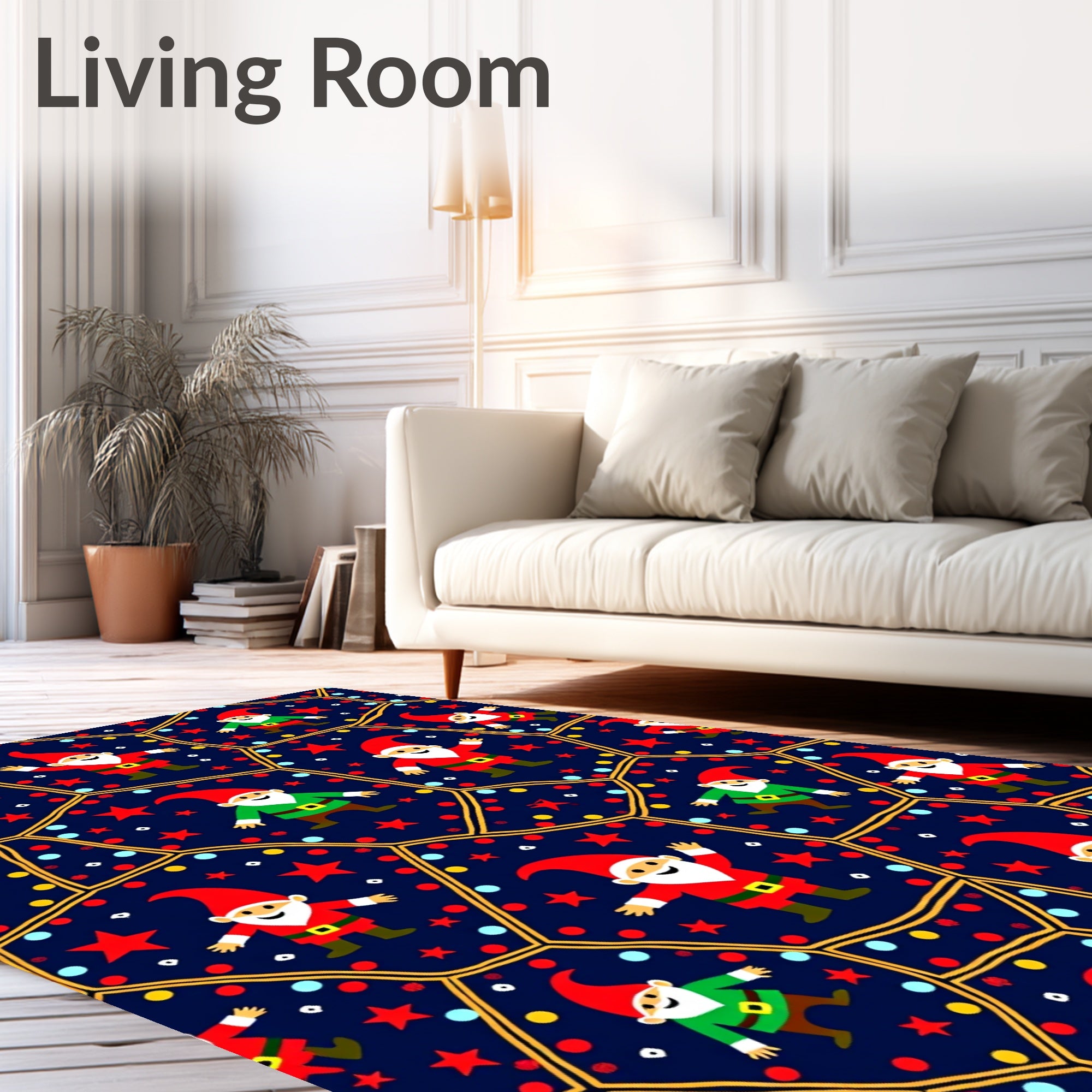 Festive Gnome Christmas Lights Stars Rug