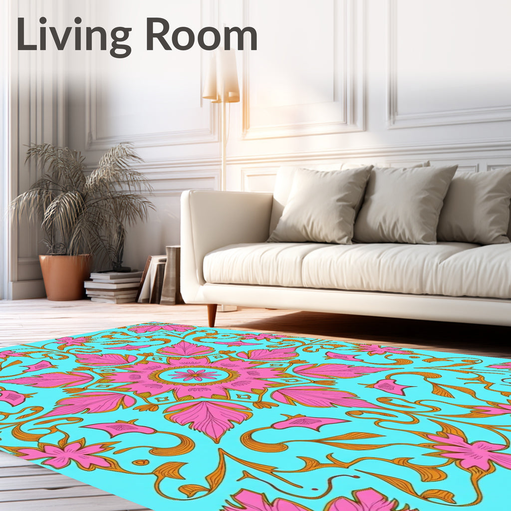 Pink Floral Symmetry Mandala Pattern Rug