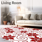 Red Floral Swirl Pattern Design Rug