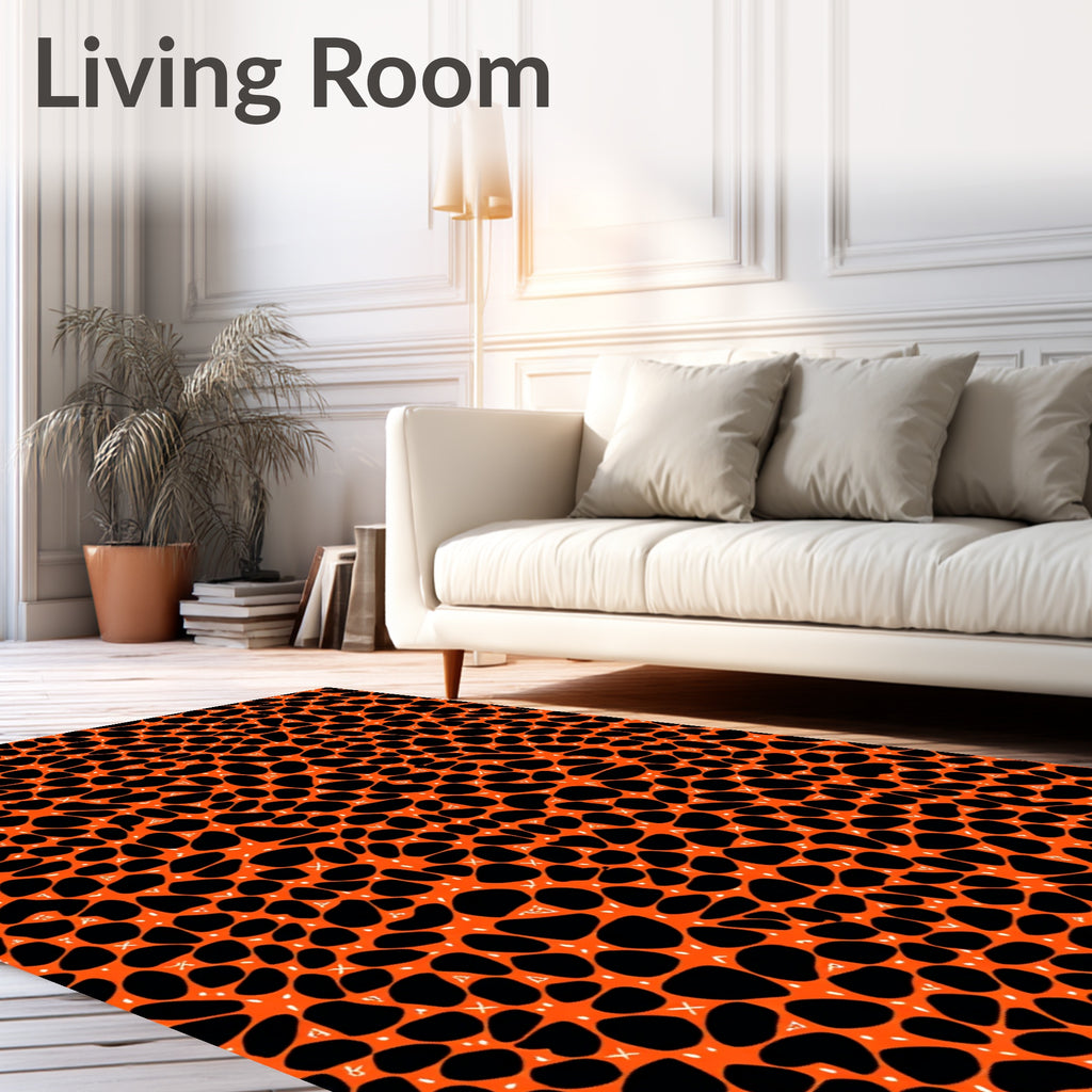 Orange Black Speckled Pebble Pattern Rug