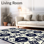 NavyFloral Scrollwork Pattern Rug