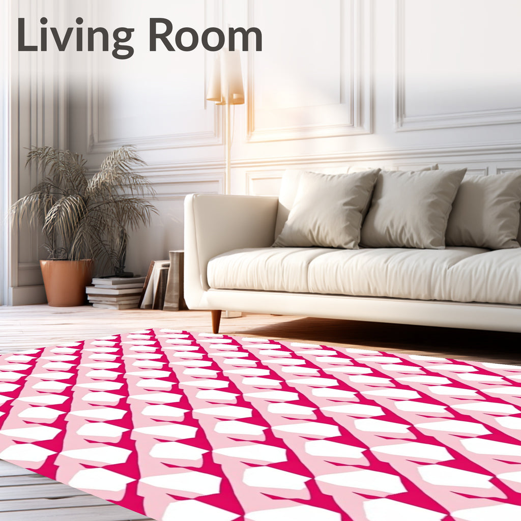 Modern Geometric Pink White Pattern Rug