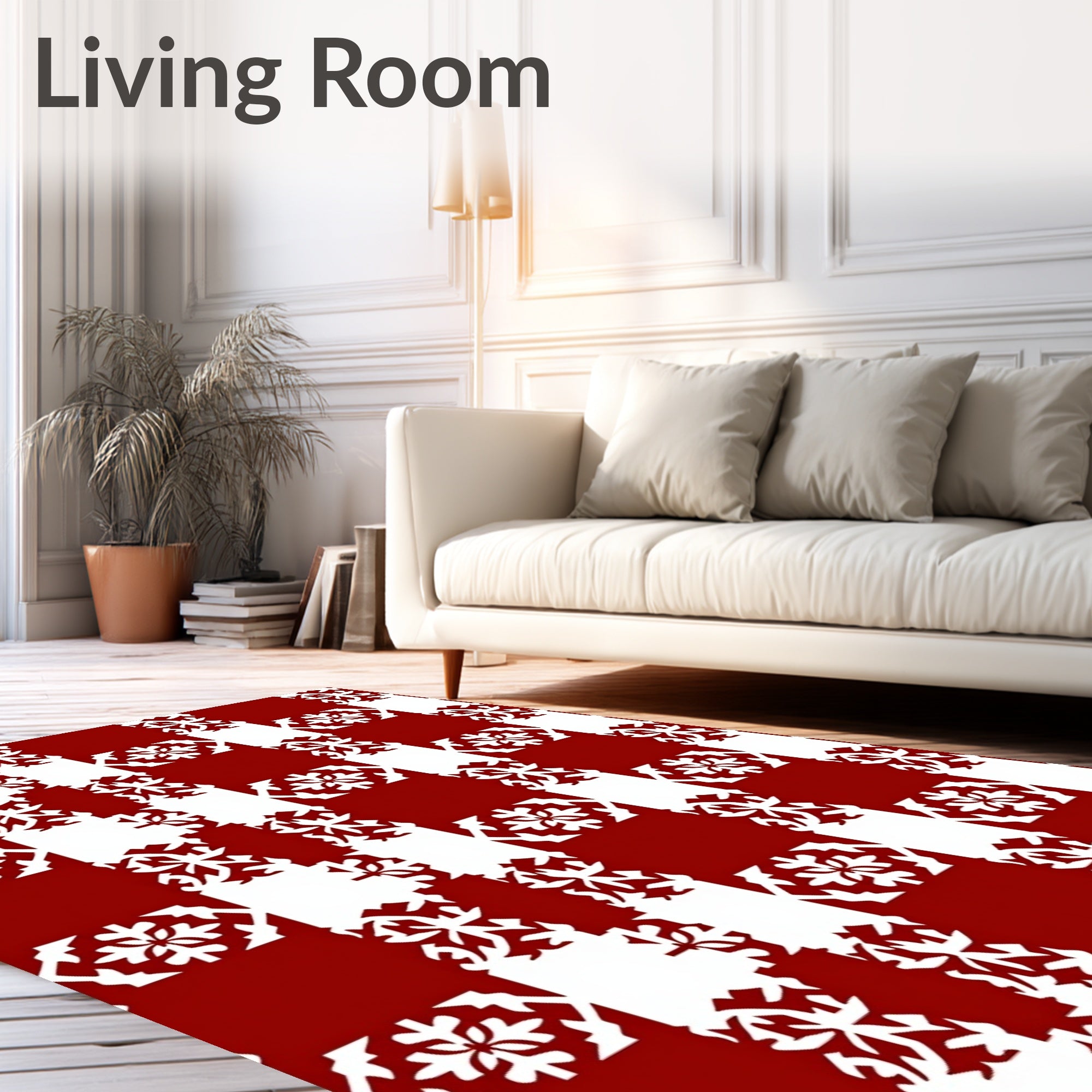 Red White Geometric Snowflake Pattern Rug