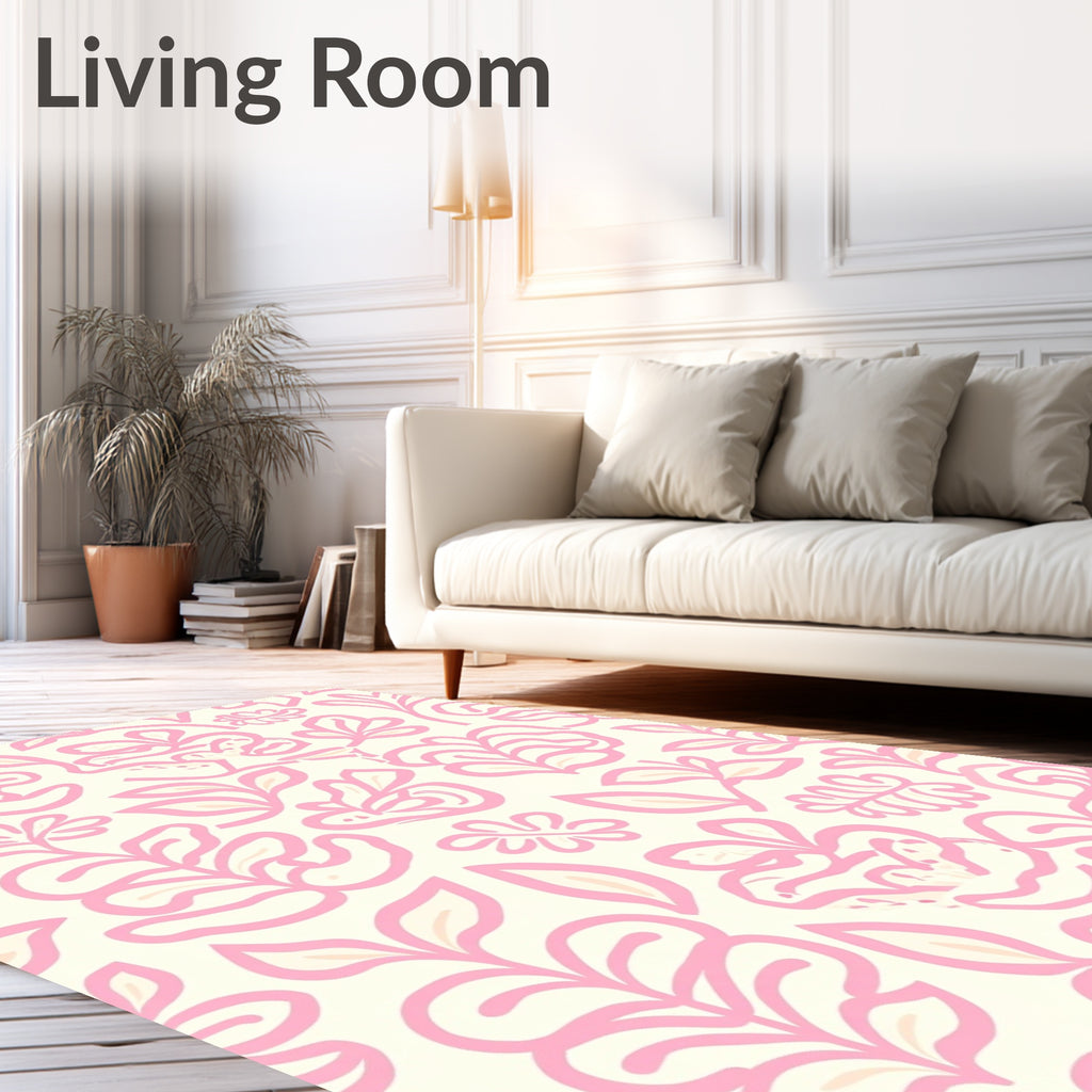 Pink Floral Abstract Leaf Pattern Rug