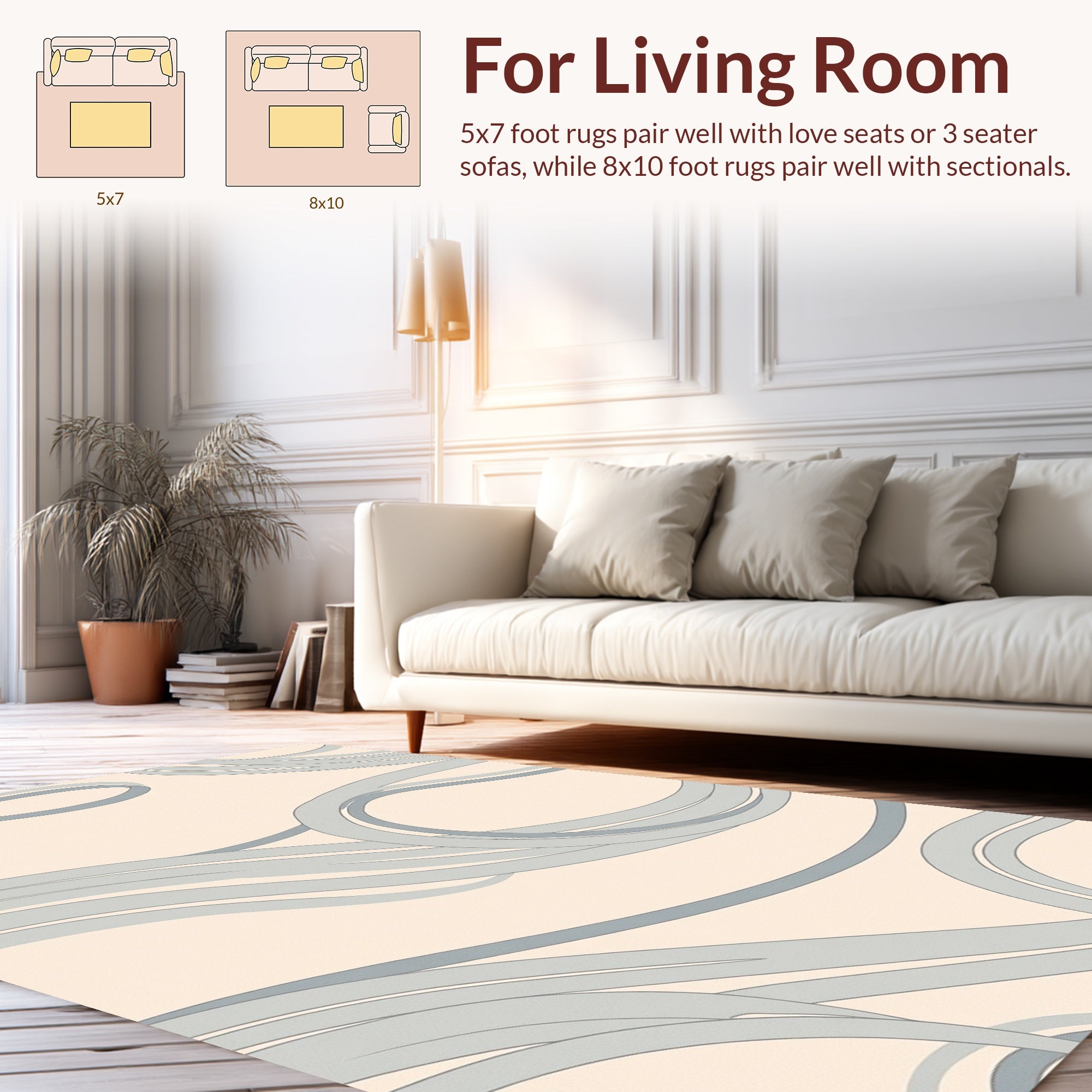 Serene Blue Curving Ribbon Pattern Rug
