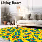 Yellow Leafy Floral Pattern Rug