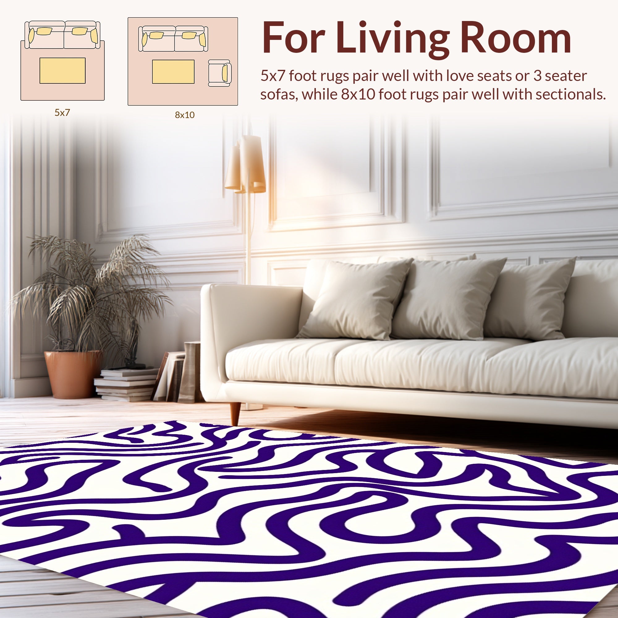 Abstract Violet Wavy Lines Rug