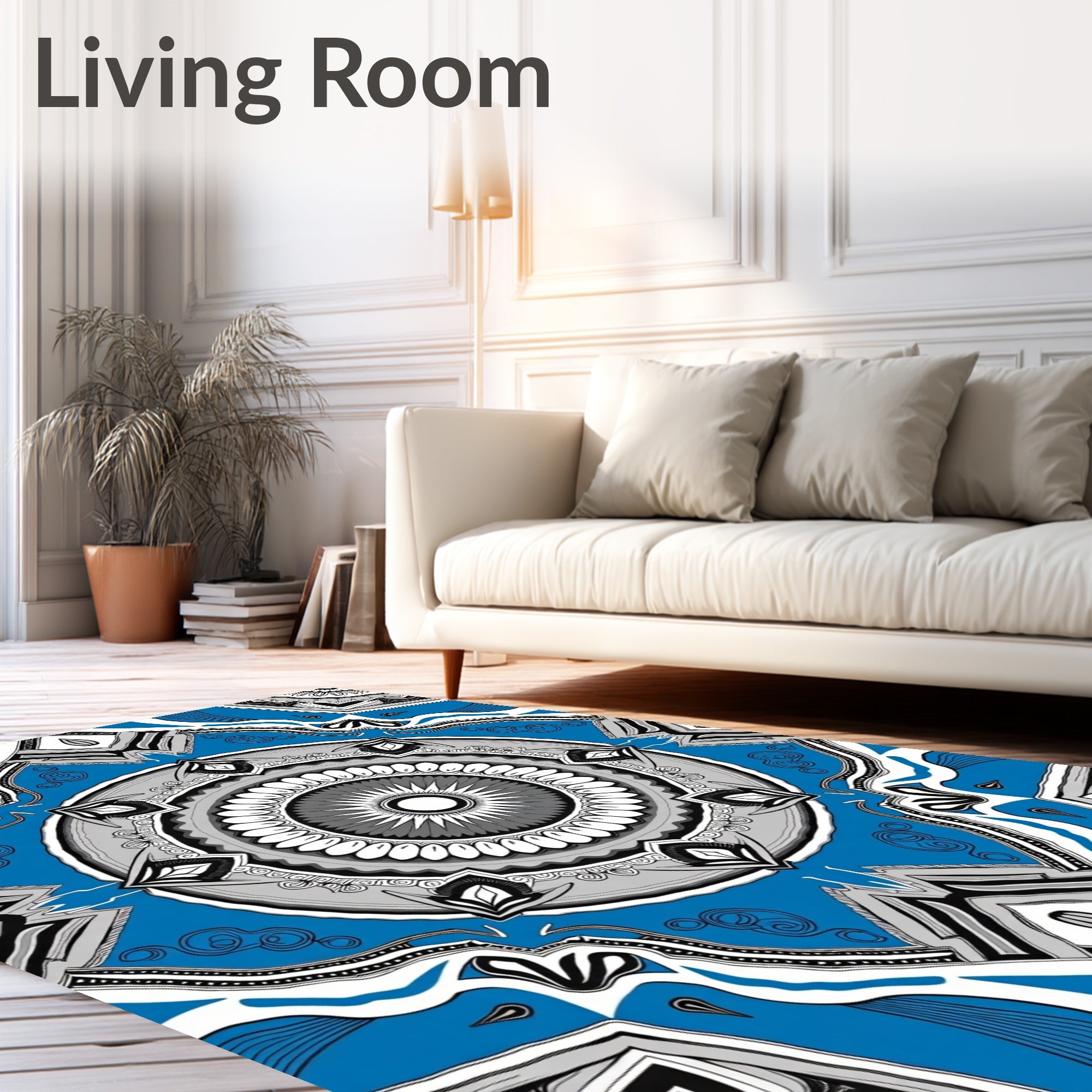 Vibrant Blue Mandala Jewel Symmetry Rug