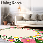 Pink Floral Vine Border Rug