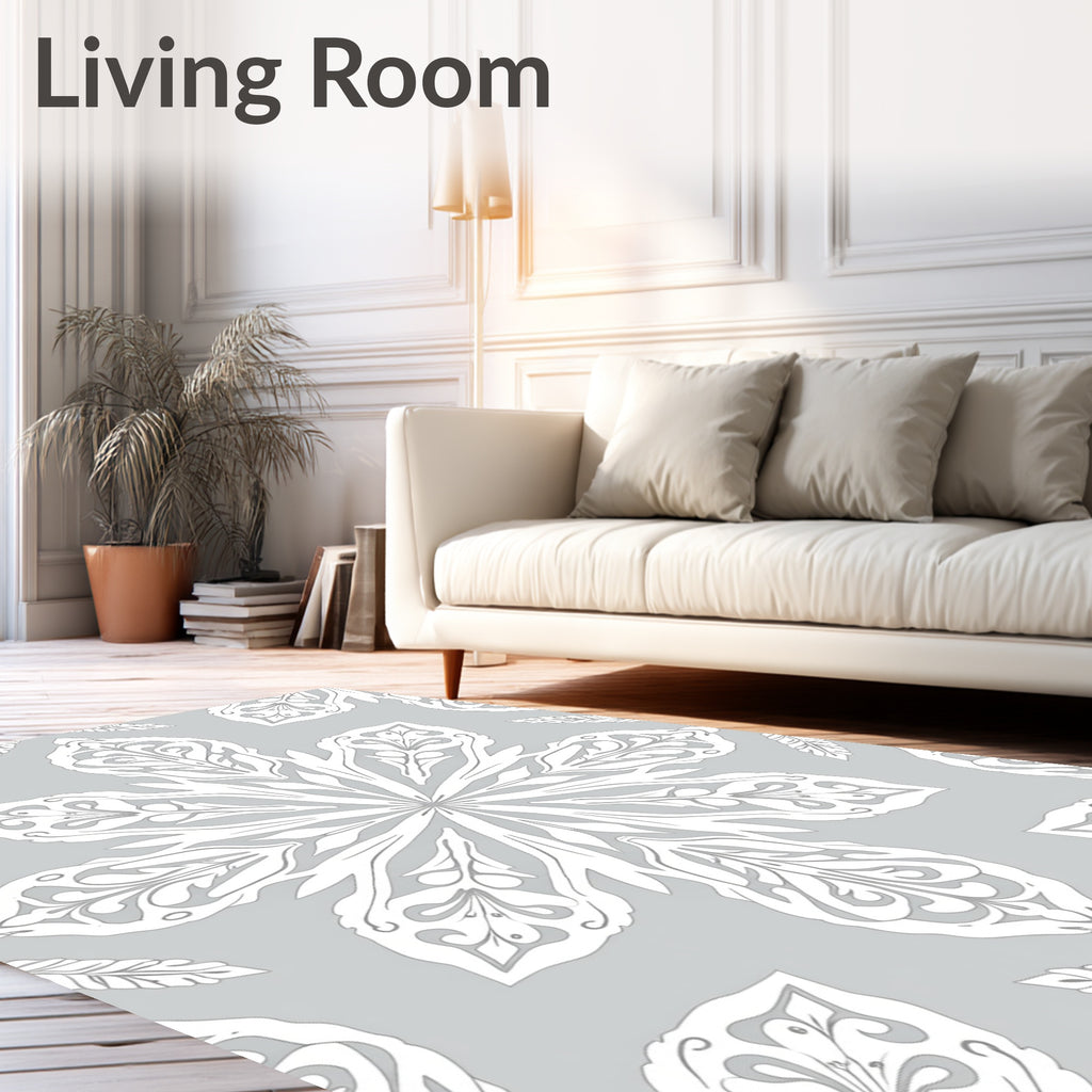 Delicate Gray Floral Mandala Pattern Rug