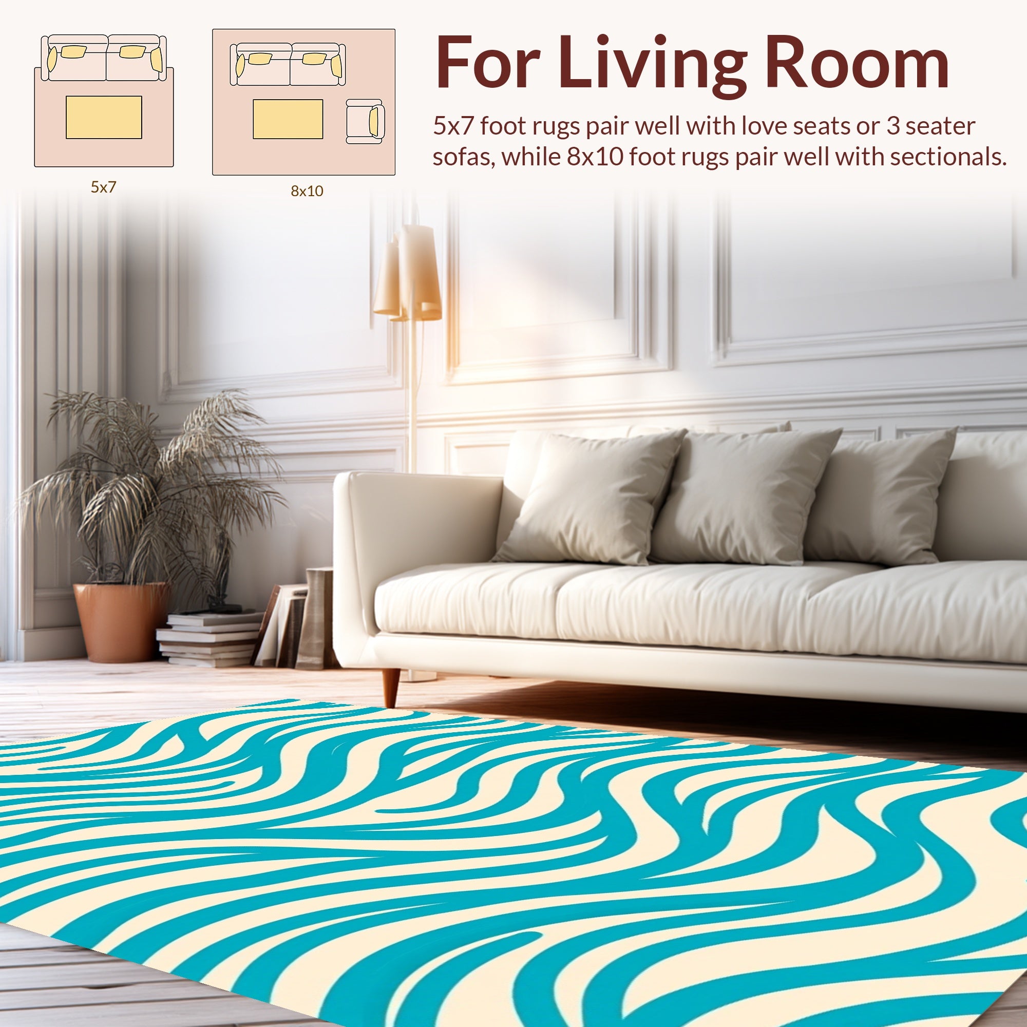 Teal Wave Pattern Design Rug