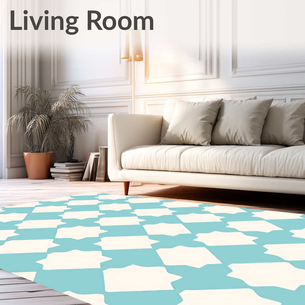 Aqua White Geometric Lattice Design Rug