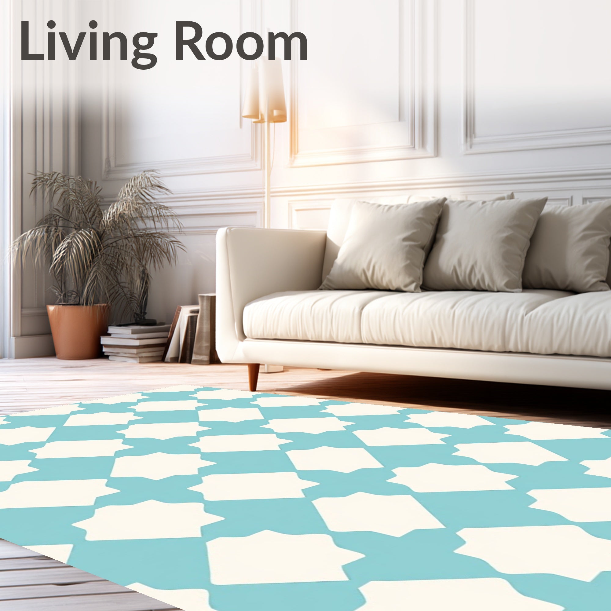 Aqua White Geometric Lattice Design Rug