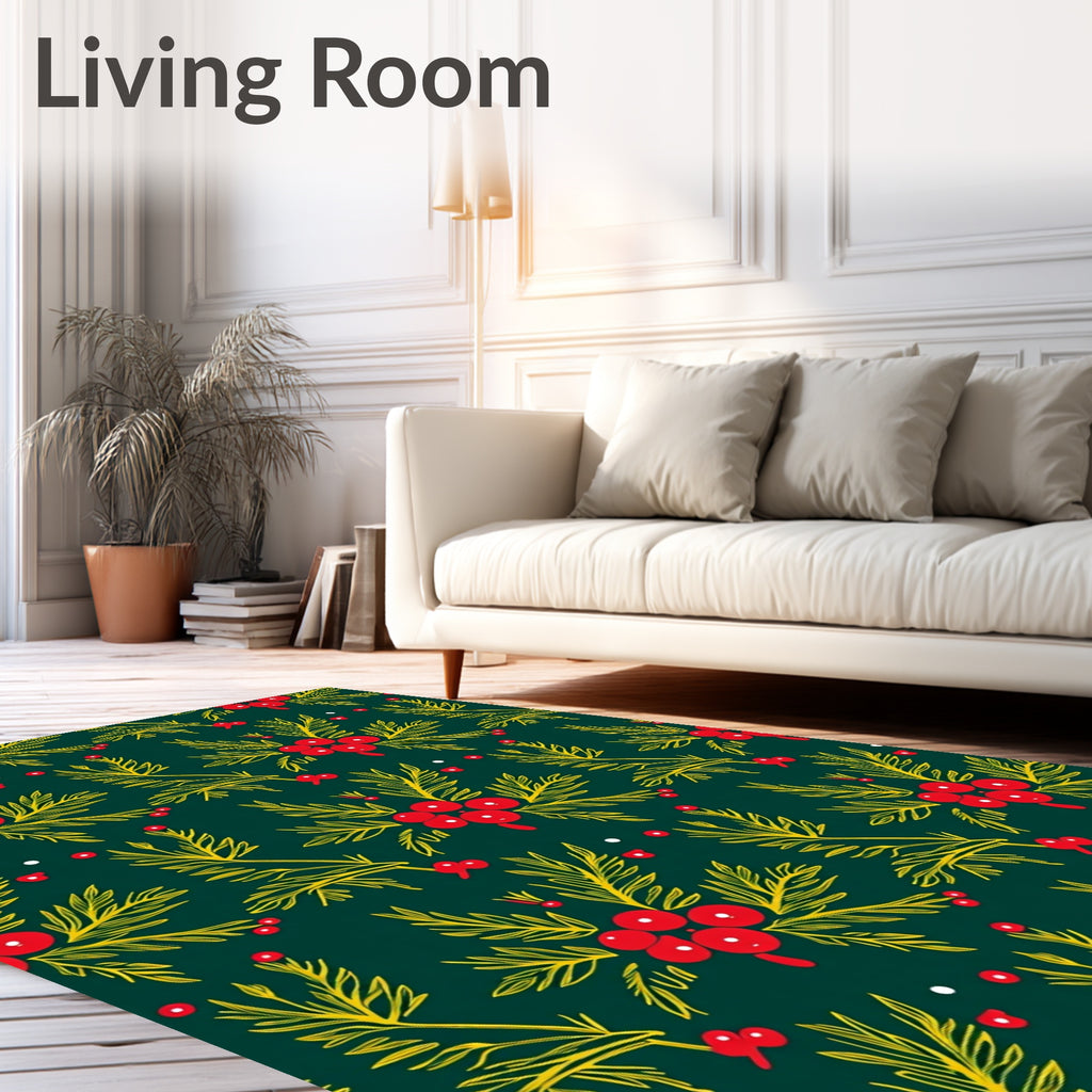Verdant Green Berry Holly Spray Rug