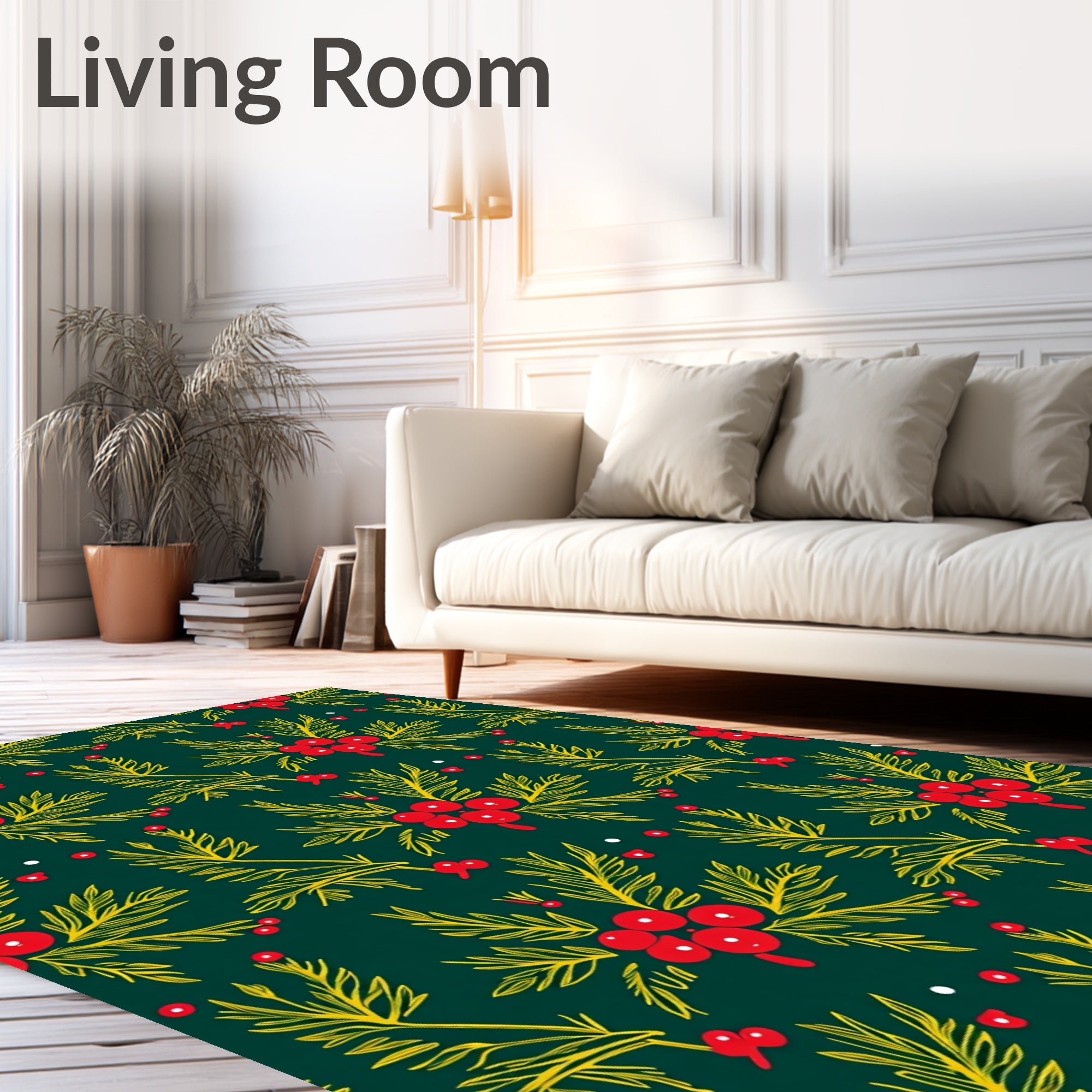 Verdant Green Berry Holly Spray Rug