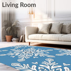 Serene Blue White Mandala Snowflake Rug